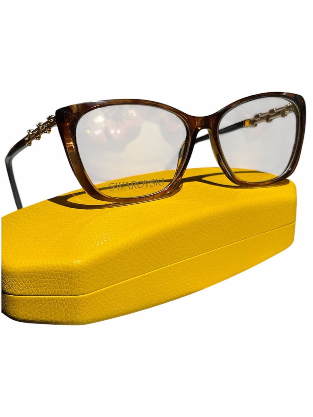 Swarovski Women's Tortoise Cat EyeGlasses  Brown Honey Real Crystal for RX ✨